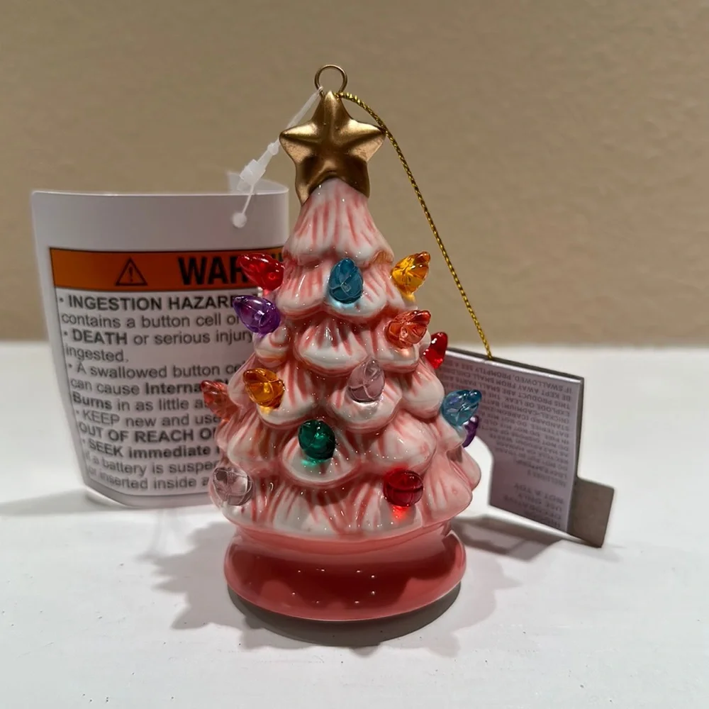 Target wondershop retro vintage pink tree Christmas ornament with working lights